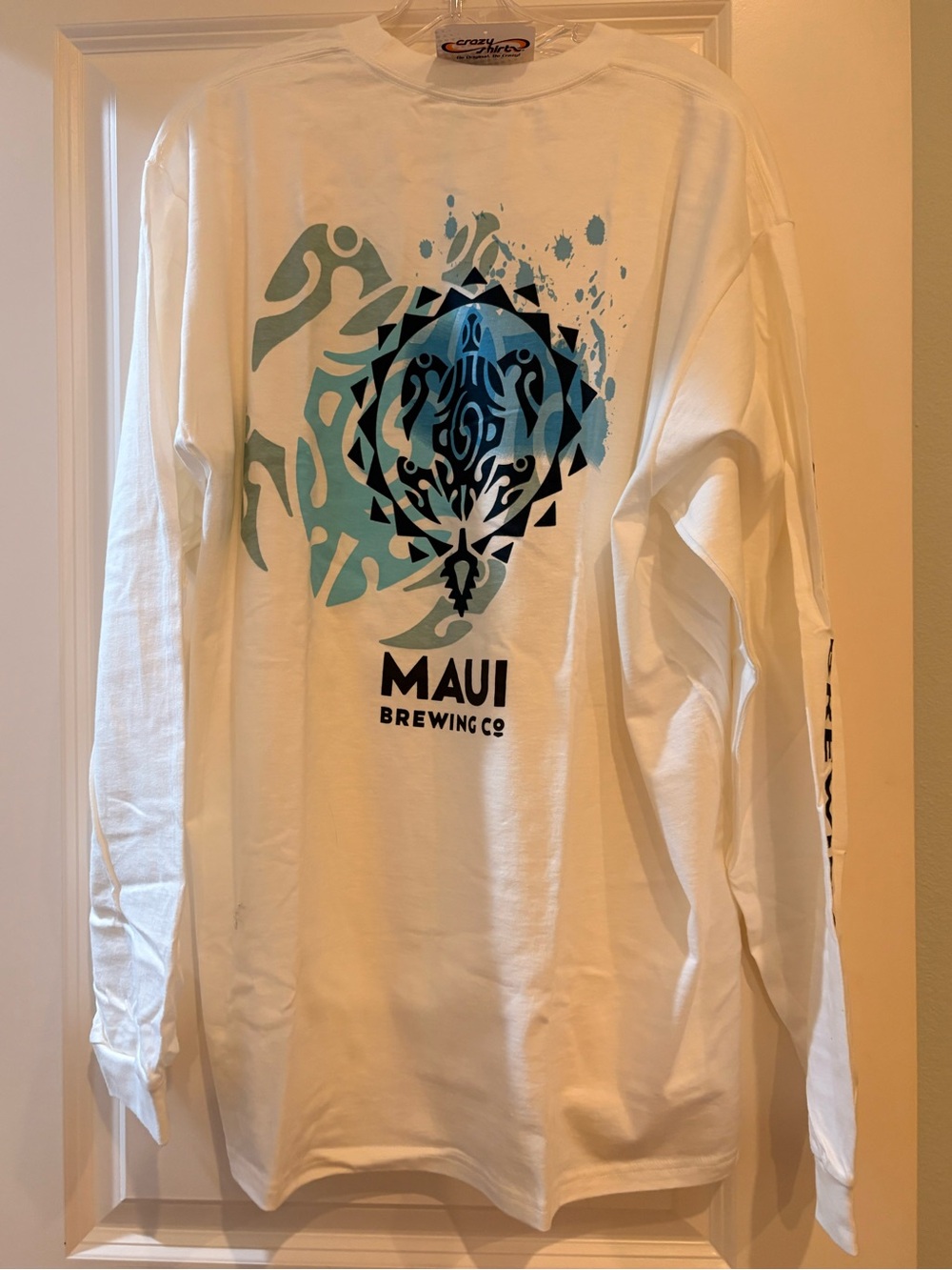 Maui Brewing Co. Men's Long Sleeve Graphic Tee - White with Teal & Blue Print